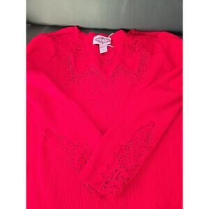 Oliver red long sleeve sweater large women sparkle Rose Lace Embellishments M